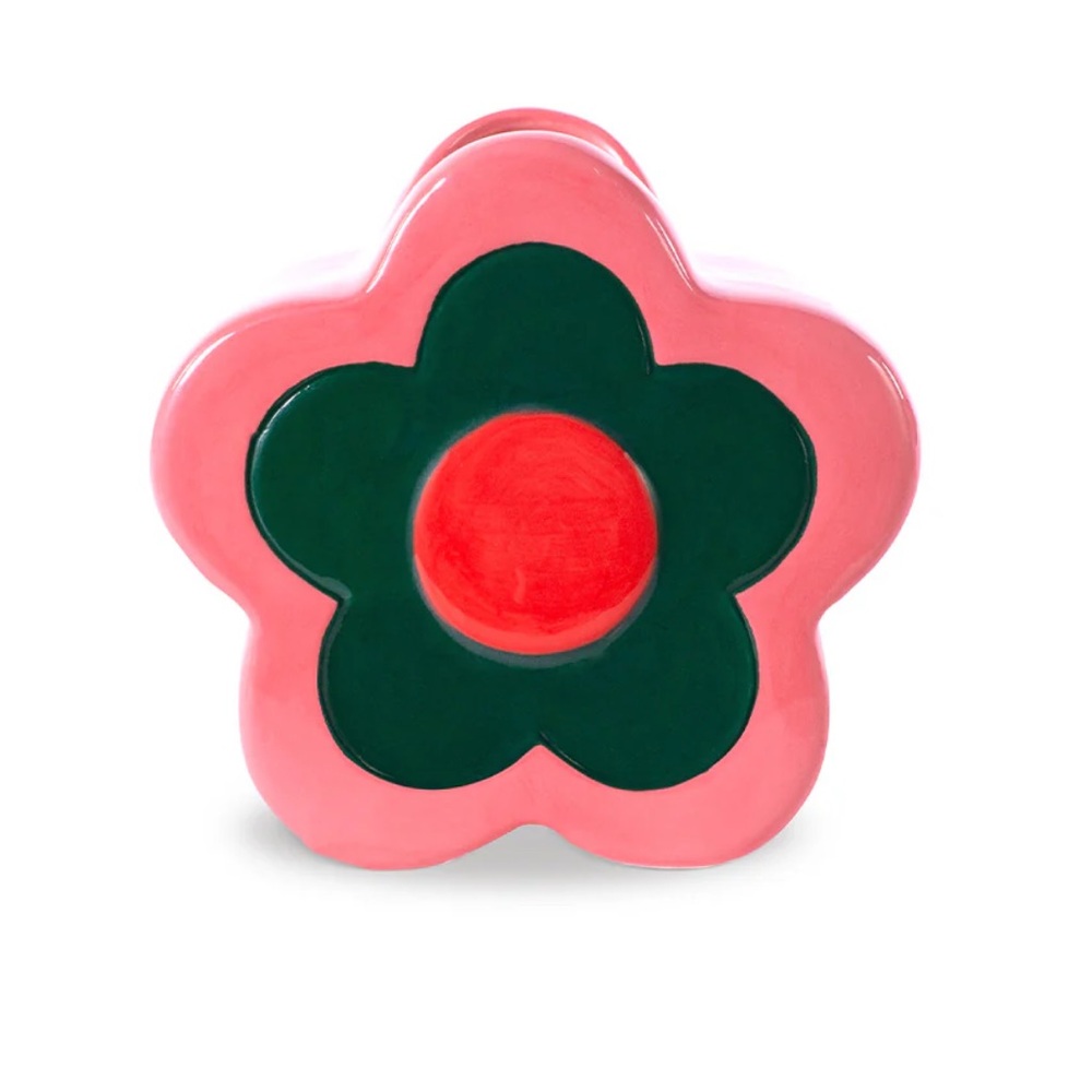 ban.do Pink Flower Trinket Box with Green Center and Red Accent